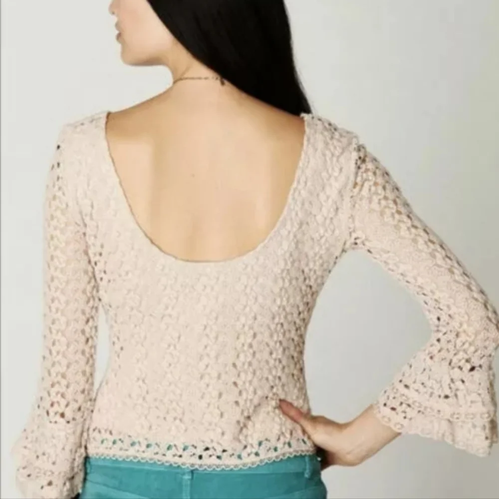 Free People Crocheted Scoop Neck Bell Sleeve Top size small